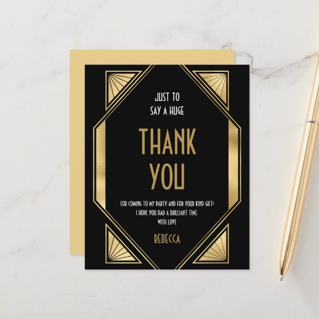Papier Budget Art déco 70e anniversaire Gold Merci noir (Devant/Arrière en situation)