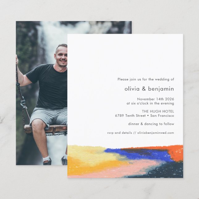 Papier Budget Artsy Abstrait Art Photo Faire-part de mari (Devant / Derrière)