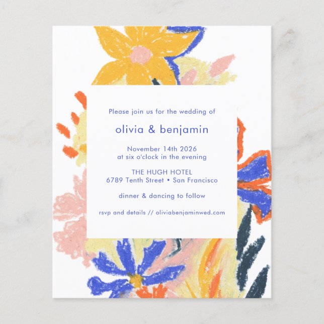 Papier Budget Artsy Abstrait Floral Faire-part de mariage (Devant)