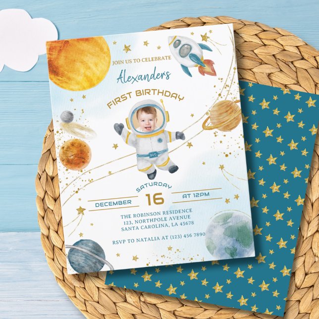 Papier Budget Astronaut Boy Space 1st Birthday Photo (Créateur téléchargé)