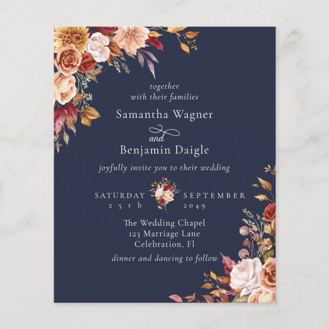 Papier Budget Automne automne Floral Marine Mariage bleu (Devant)