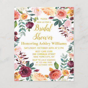 Papier Budget Automne Boho Floral Bridal Shower Invitatio