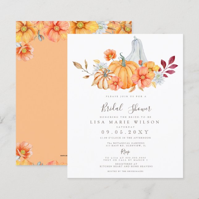 Papier Budget Automne Citrouille Invitation à la douche n (Devant / Derrière)