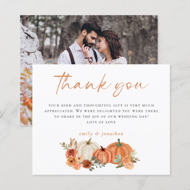Papier Budget Automne Citrouille Photo Mariage Merci (Devant / Derrière)