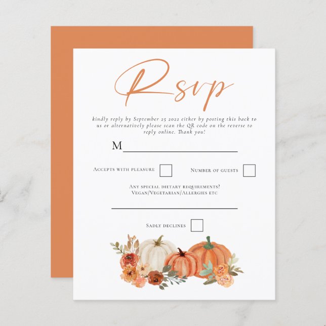 Papier Budget Automne Citrouille QR Code Mariage RSVP (Devant / Derrière)