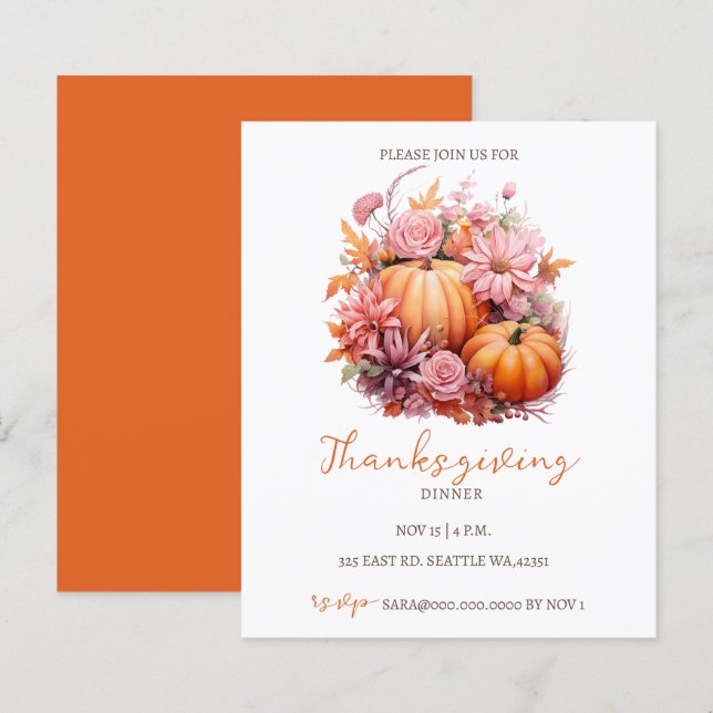Papier Budget Automne Citrouilles Thanksgiving Invitation (Devant / Derrière)