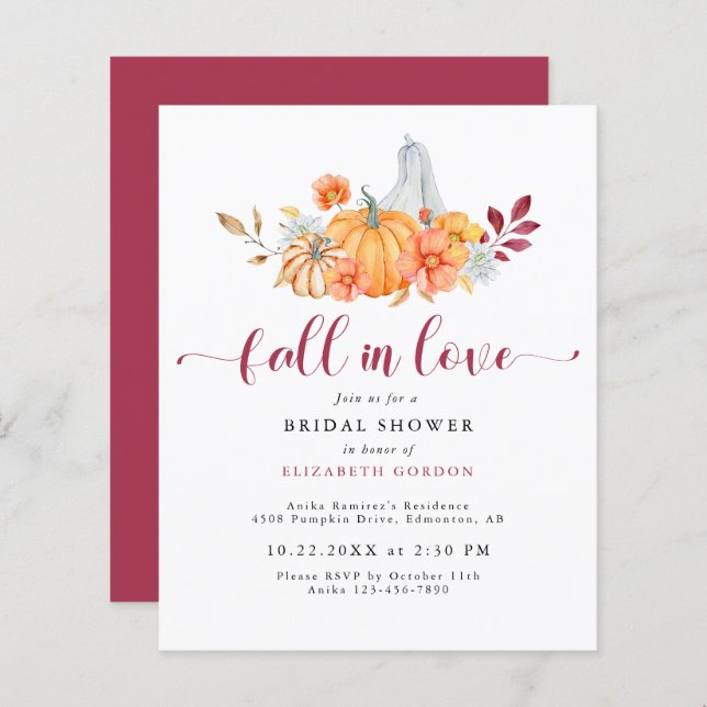 Papier Budget Automne Fête des mariées Citrouille Chute e (Devant / Derrière)