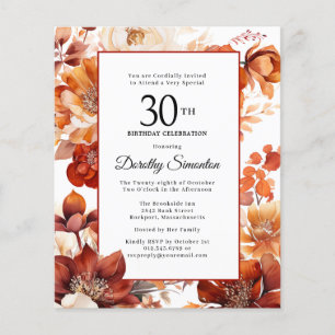 Papier Budget Automne Fleurs 30e anniversaire Invitation