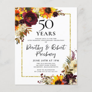 Papier Budget automne fleurs 50e anniversaire Invitation