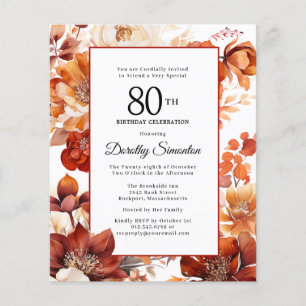 Papier Budget Automne Fleurs 80e anniversaire Invitation