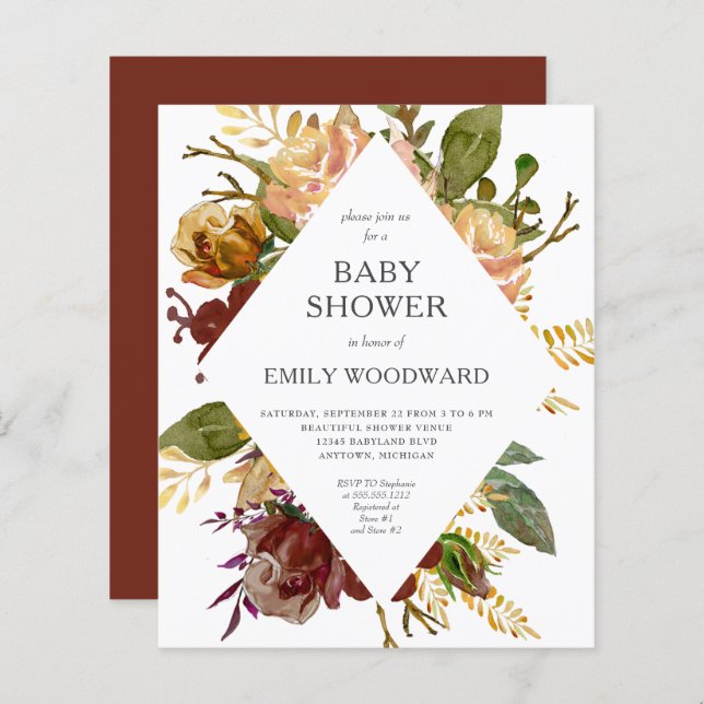 Papier Budget Automne Floral Frame Baby shower Invitation (Devant / Derrière)