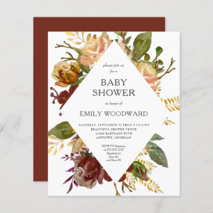 Papier Budget Automne Floral Frame Baby shower Invitation