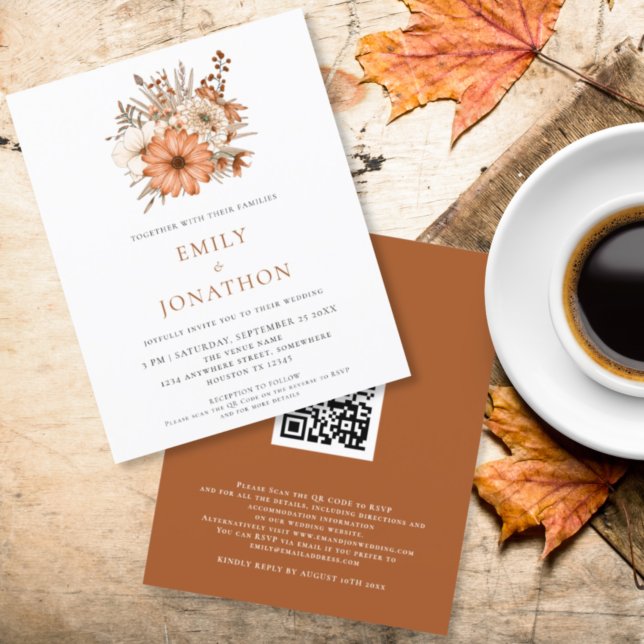 Papier Budget Automne Florals QR Code Mariage Invitation (Créateur téléchargé)