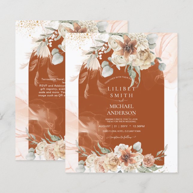 Papier BUDGET Automne Terracotta Floral Pampas Grass MARI (Devant / Derrière)
