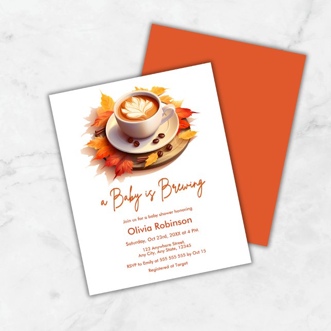Papier Budget Automne Un bébé brasse Baby shower Invitati (Budget Fall Autumn A Baby is Brewing Coffee Baby Shower Invitation )