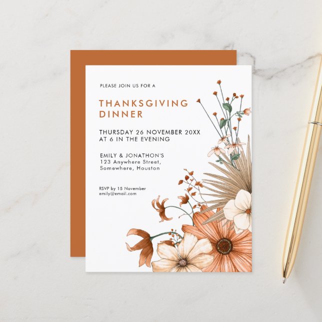 Papier Budget Autumn Foliage Thanksgiving Dîner Invitatio (Devant/Arrière en situation)