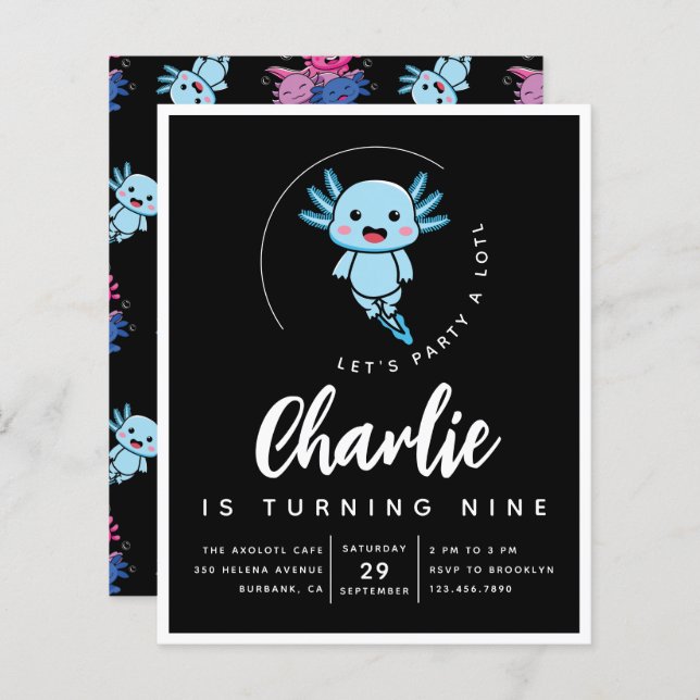 Papier Budget Axolotl Anniversaire Fête Invitation (Devant / Derrière)
