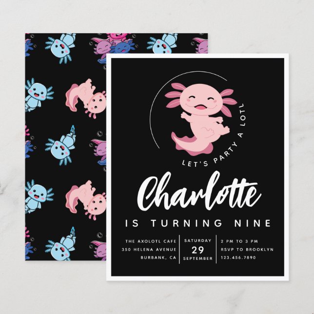 Papier Budget Axolotl Anniversaire Fête Invitation (Devant / Derrière)