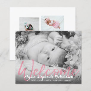 Papier Budget B&W Rose Welcome Photo Bébé Faire-part