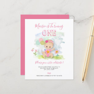 Papier Budget Baby Girl 1er Anniversaire Fête Invitation
