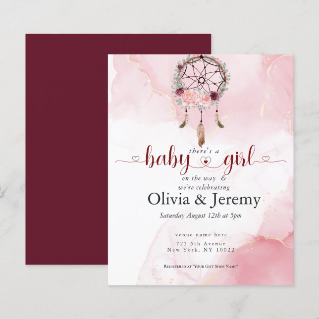 Papier Budget Baby Girl on the Way Pink Dream Catcher (Devant / Derrière)