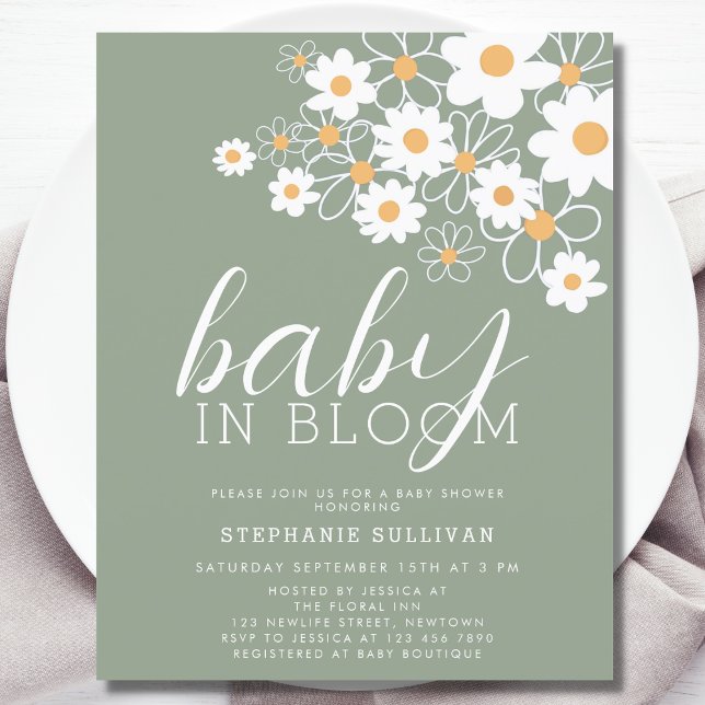Papier Budget Baby In Bloom Green Baby shower Invitation (Créateur téléchargé)