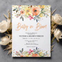Budget Baby in Bloom Orange Baby shower Invitation