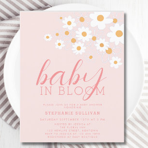 Papier Budget Baby in Bloom Pink Daisy Baby shower Invita