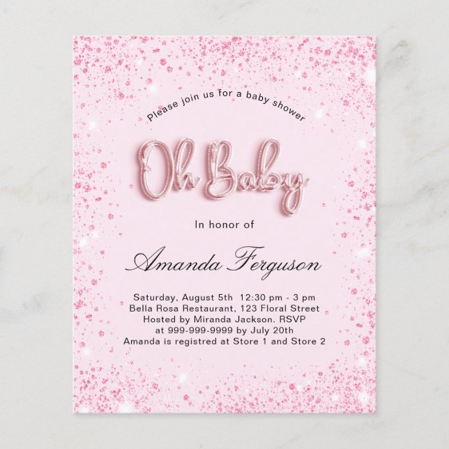 Papier Budget Baby shower bébé fille rousse parties scint (Devant)