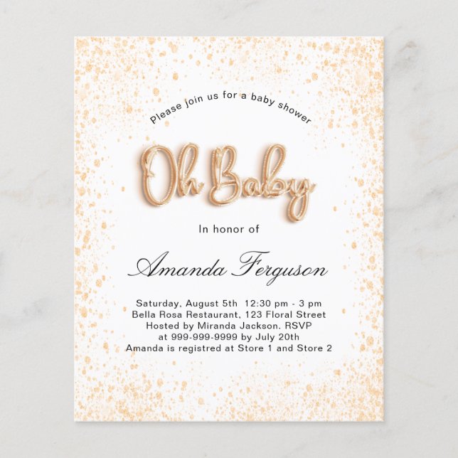 Papier Budget Baby shower blanc or parties scintillant ga (Devant)