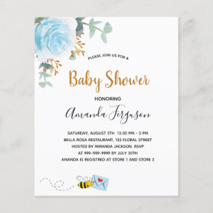 Papier Budget Baby shower bleu fleuri eucalyptus bee boy