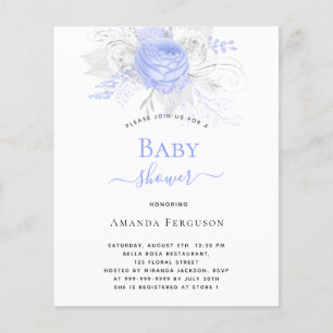 Papier Budget Baby shower bleu floral argent blanc garçon