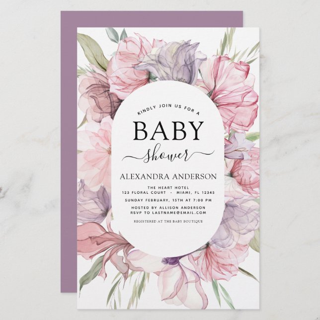 Papier Budget Baby shower Boho Dusty rose violet (Devant / Derrière)