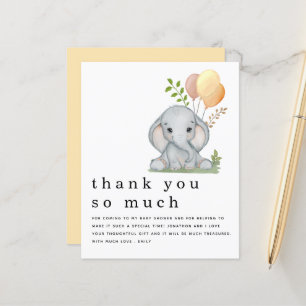 Papier BUDGET Baby shower Eléphant mignon Merci Jaune