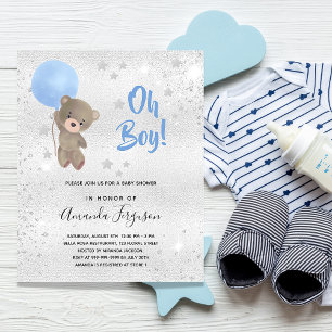 Papier Budget Baby shower garçon ours en peluche bleu arg