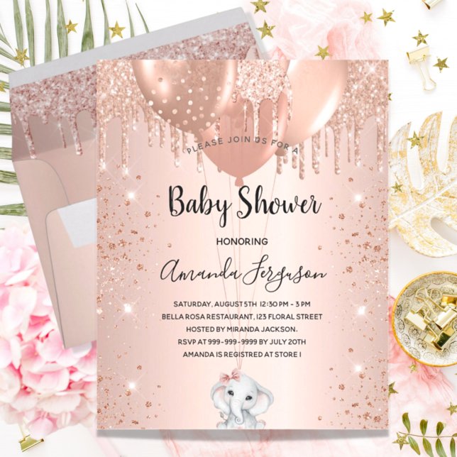 Papier Budget Baby shower rose or parties scintillant élé (Créateur téléchargé)