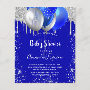 Papier Budget baby shower royal bleu argent invitation
