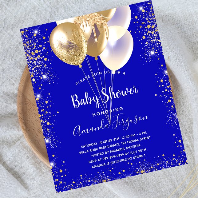 Papier Budget baby shower royal bleu or invitation (Créateur téléchargé)