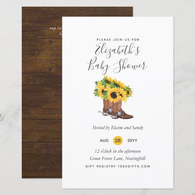 Papier BUDGET Baby shower rustique tournesol Invitation (Devant / Derrière)