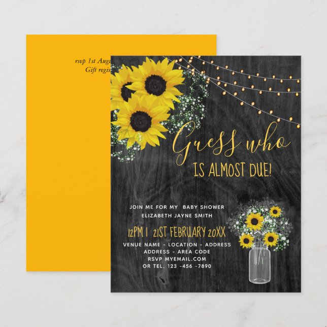 Papier BUDGET Baby shower rustique tournesol Invitation (Devant / Derrière)