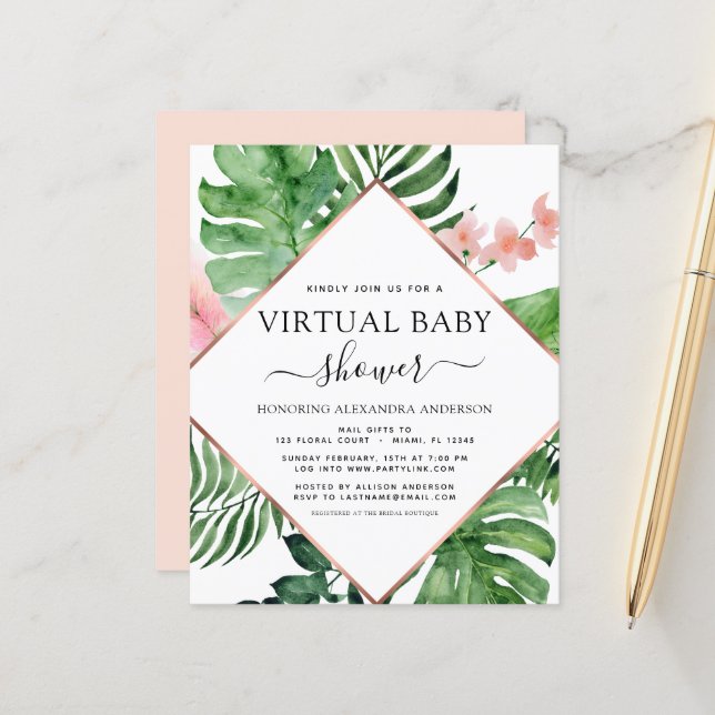 Papier Budget Baby shower virtuel Palme tropicale (Devant/Arrière en situation)