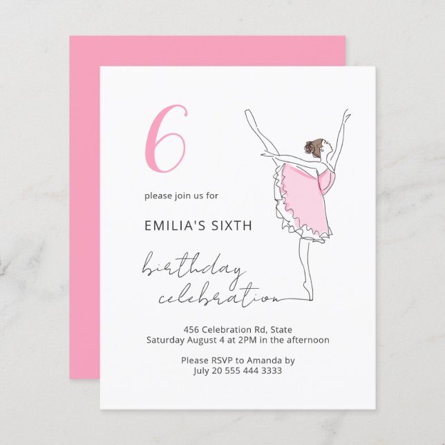 Papier Budget Ballerina Plutôt Rose N'Importe Quel Annive (Devant / Derrière)