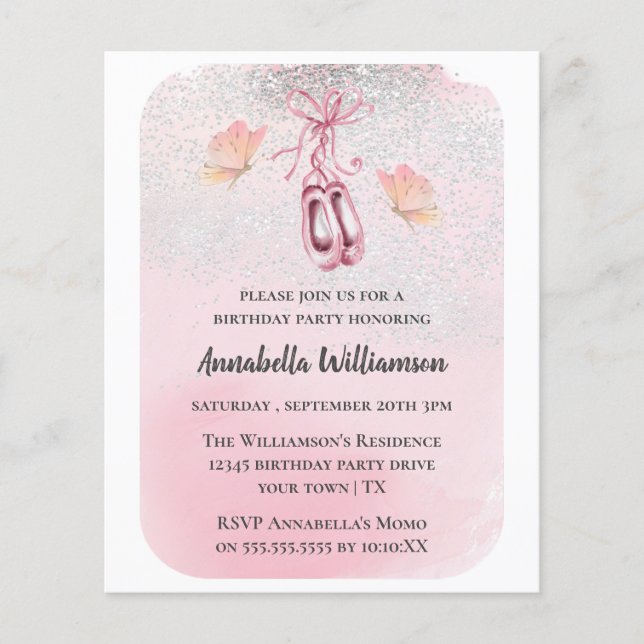 Papier Budget Ballet Chaussures & Papillon fête d'anniver (Devant)