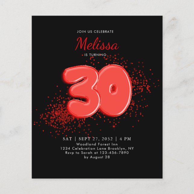 Papier BUDGET Ballons rouges Noirs Confetti Anniversaire  (Devant)
