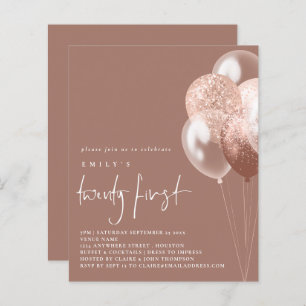 Papier Budget Ballons Script Rose Gold 21st Party Invitat