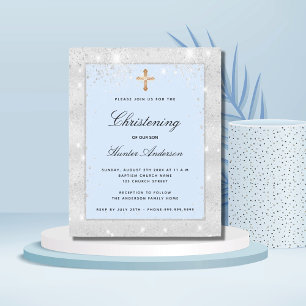 Papier Budget baptême argent bleu garçon invitation