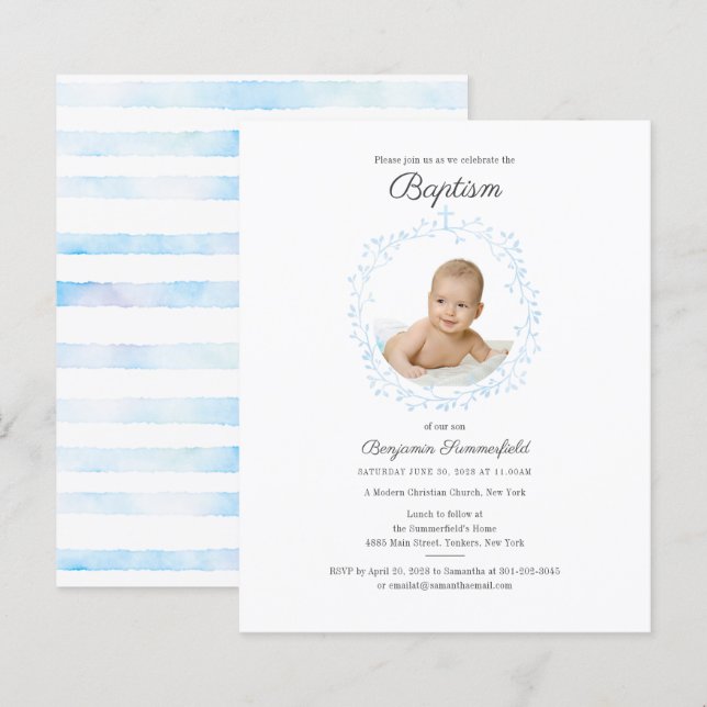 Papier Budget Baptême Baby Photo Invitation (Devant / Derrière)