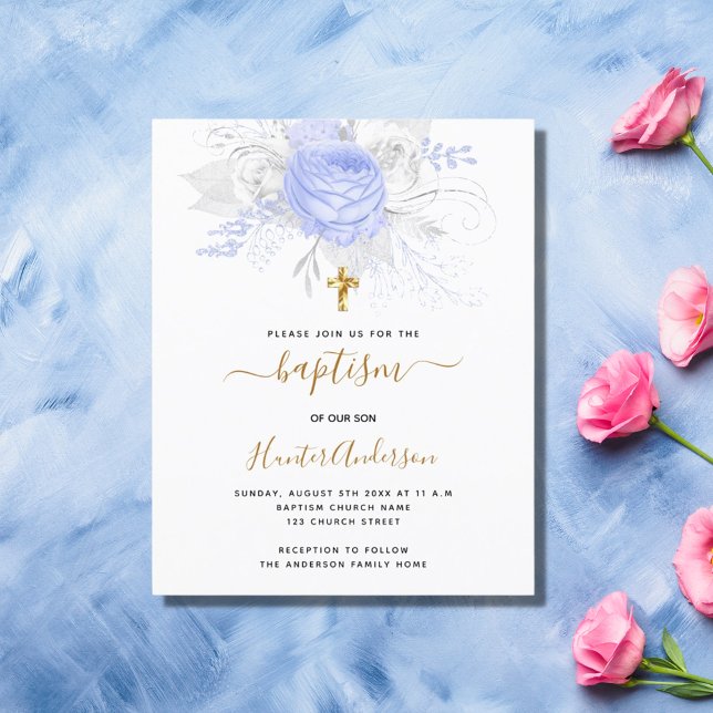 Papier Budget Baptême bleu clair floraux garçon blanc (Créateur téléchargé)