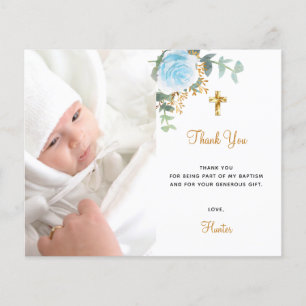Papier Budget baptême bleu floral photo garçon merci