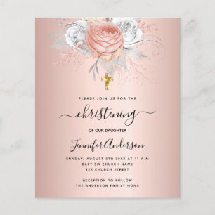 Papier Budget baptême rose or floraux invitation